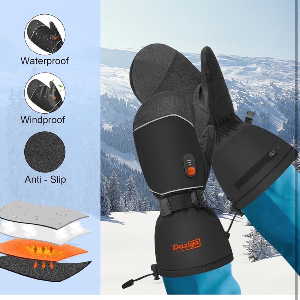 Daxiga Waterproof Mittens, Non-Slip, Windproof Cuffs, Large, for Skating Camping - Picture 3 of 8